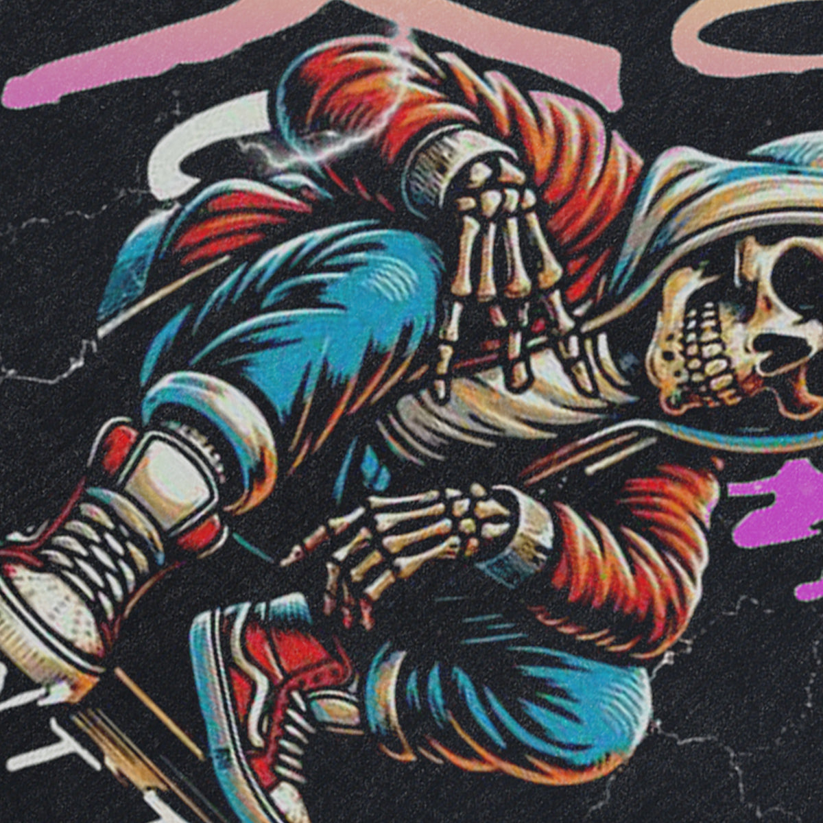 Gangster skeleton sleeveless t-shirt rapper cartoon surfer vest 00s hip-hop tank top in acid wash black