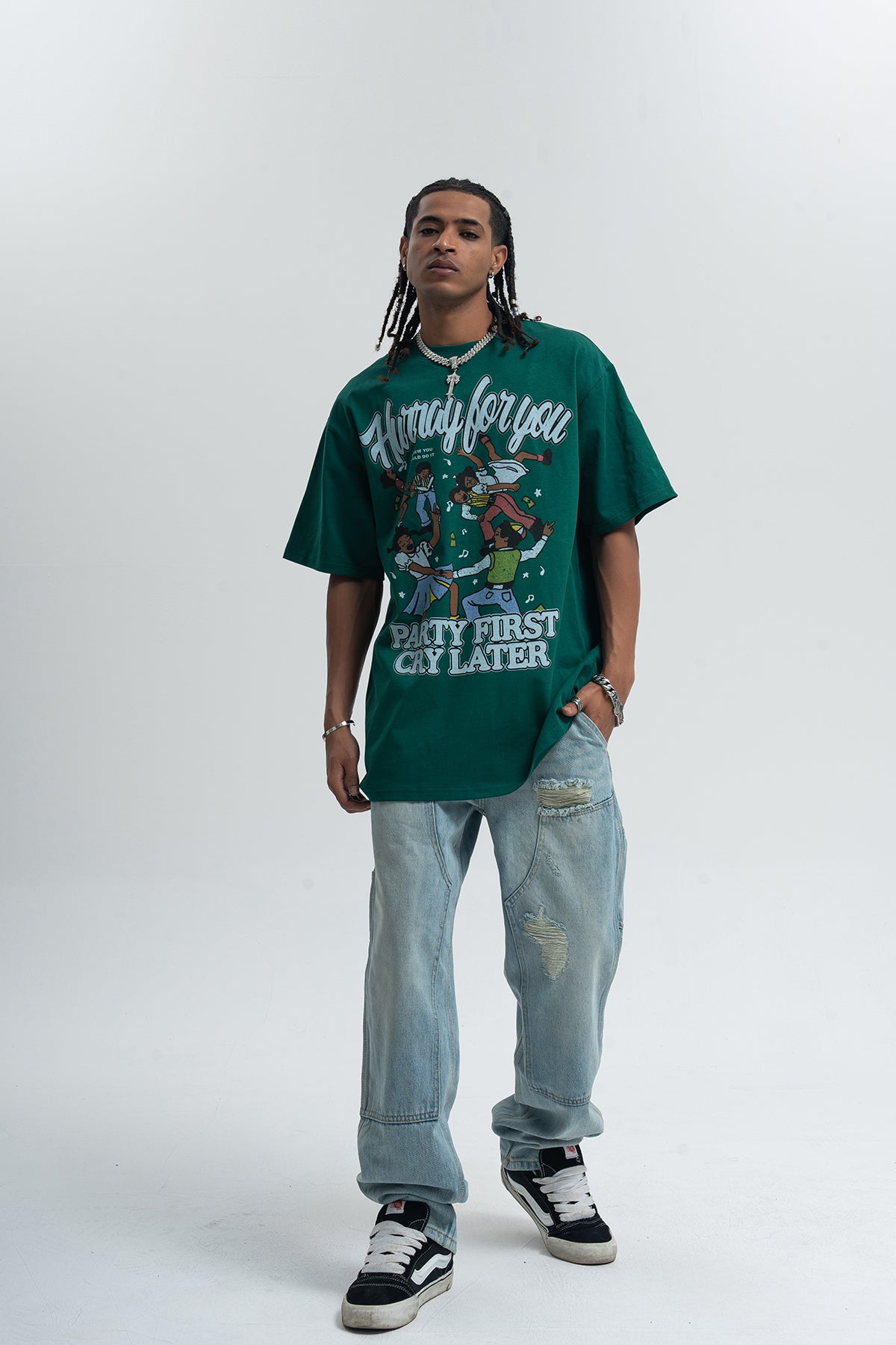 Party slogan t-shirt retro cartoon top 90s tee in black