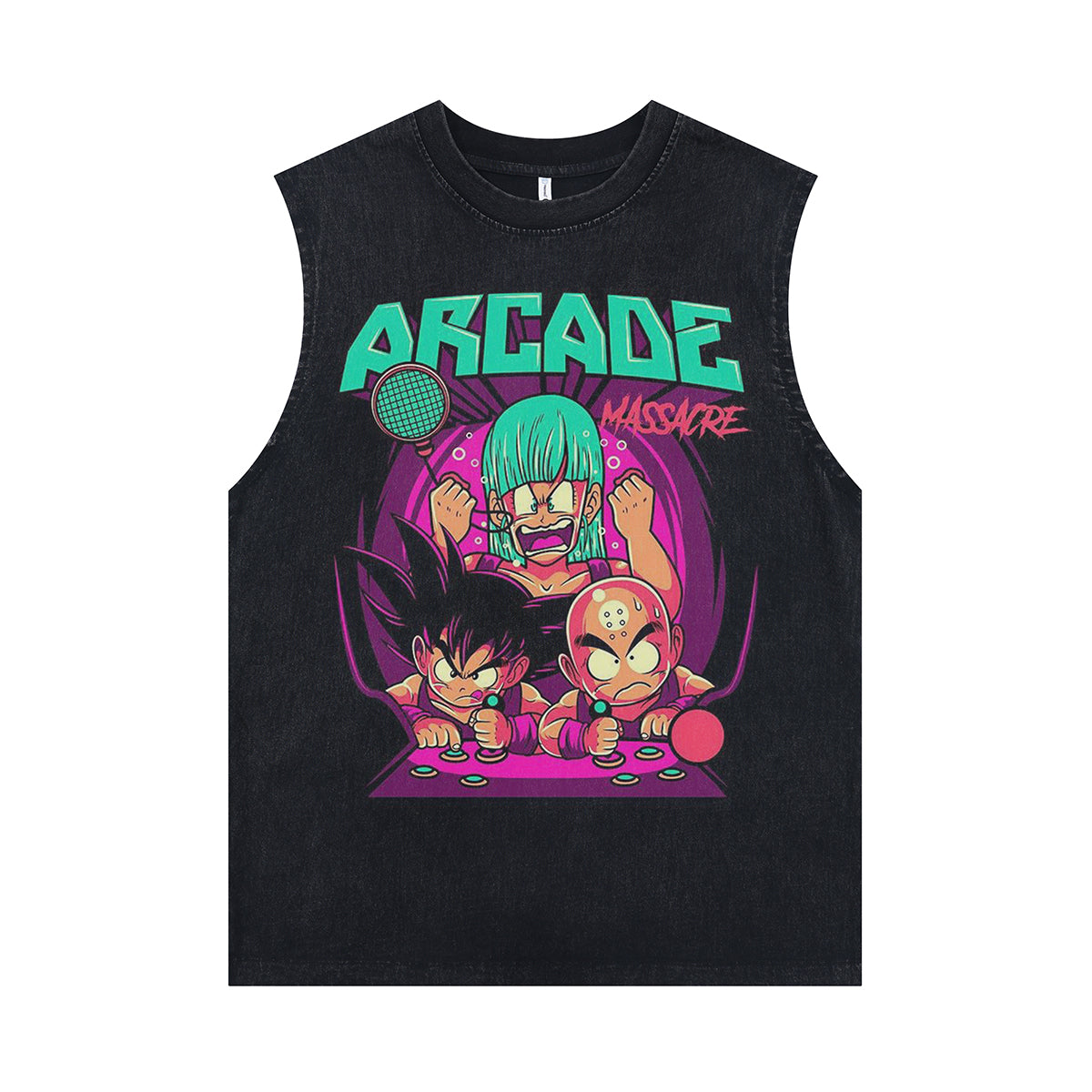 DBZ sleeveless t-shirt vintage Goku anime vest retro cartoon tank top in acid wash black