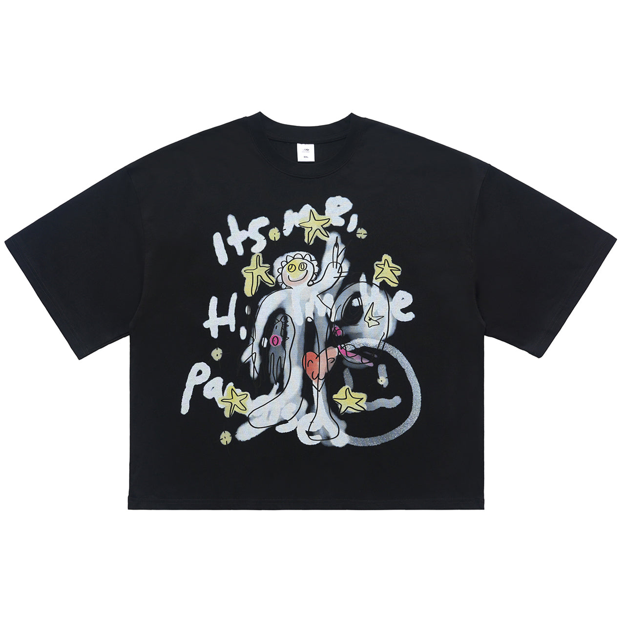 Psychedelic cartoon t-shirt paint scribble tee hippie top in black