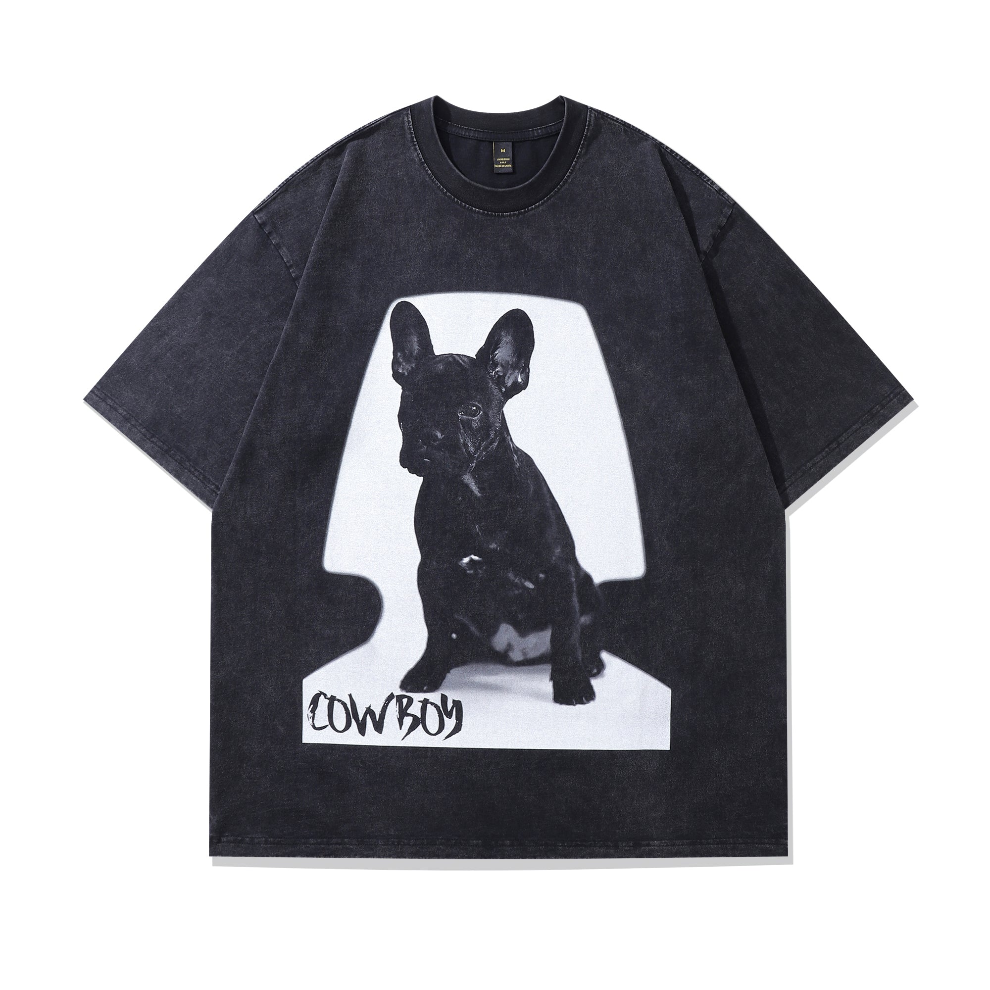 French bulldog t-shirt dog print tee retro poster top in vintage grey