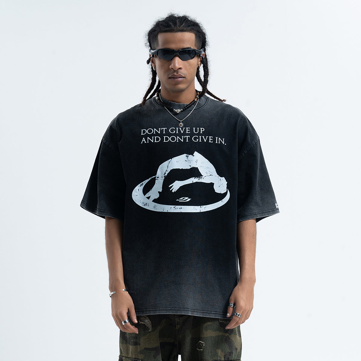 Cyberpunk t-shirt psychedelic print top raver tee in black