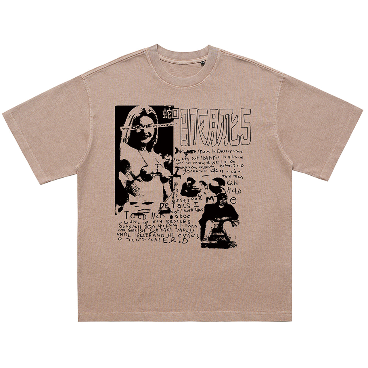 Grunge graffiti t-shirt retro print top hip-hop tee in cream