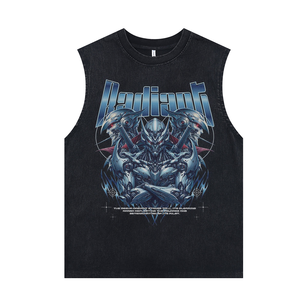 Cyborg sleeveless t-shirt robot cartoon surfer vest retro grunge slogan tank top in acid wash black