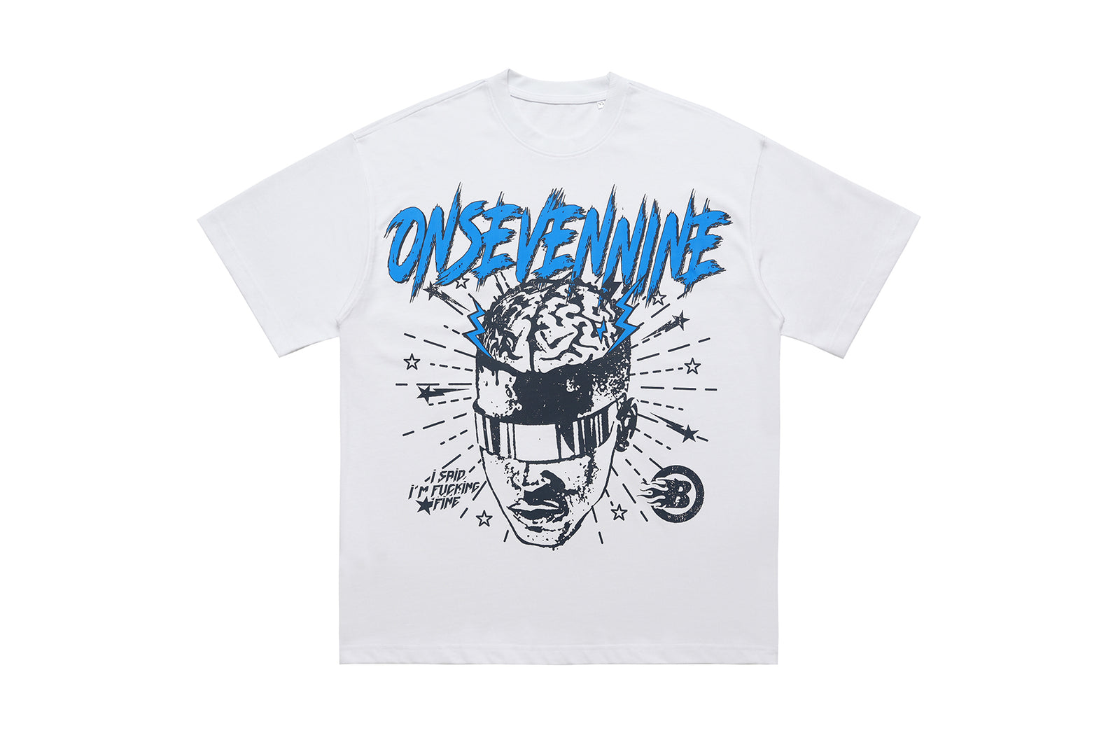 Brain print t-shirt creepy cartoon top monster tee in white