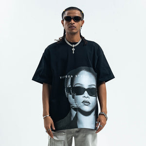 Rihanna t-shirt retro singer top grunge r&b princess tee black