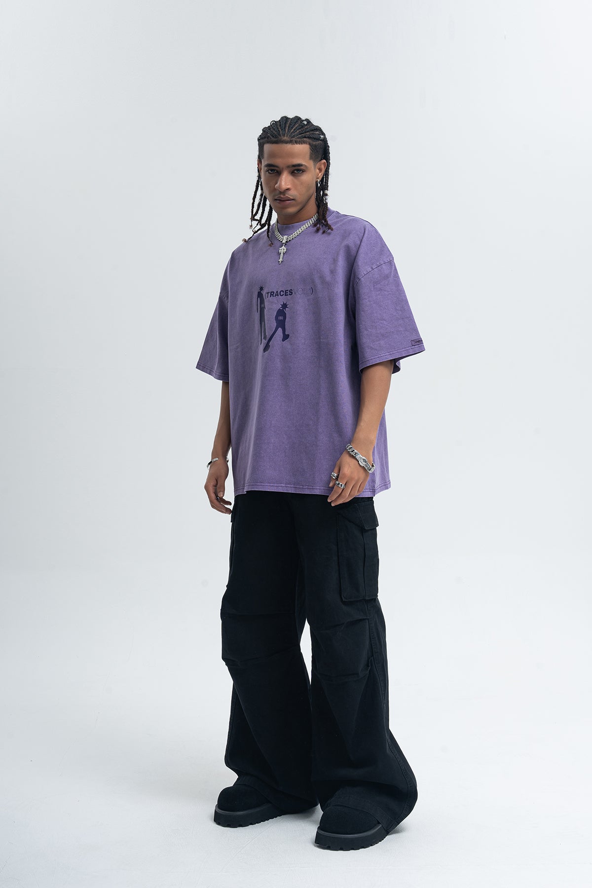 Punk print t-shirt mohawk top spiky hair tee in Purple