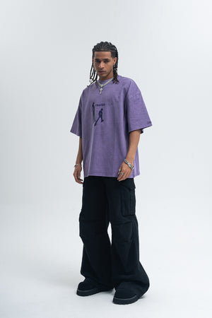 Punk print t-shirt mohawk top spiky hair tee in Purple