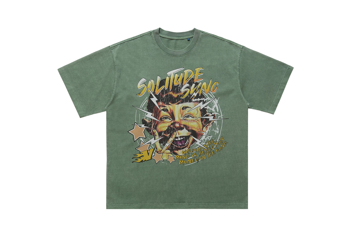 70s cartoon t-shirt retro print top old school tee in grey