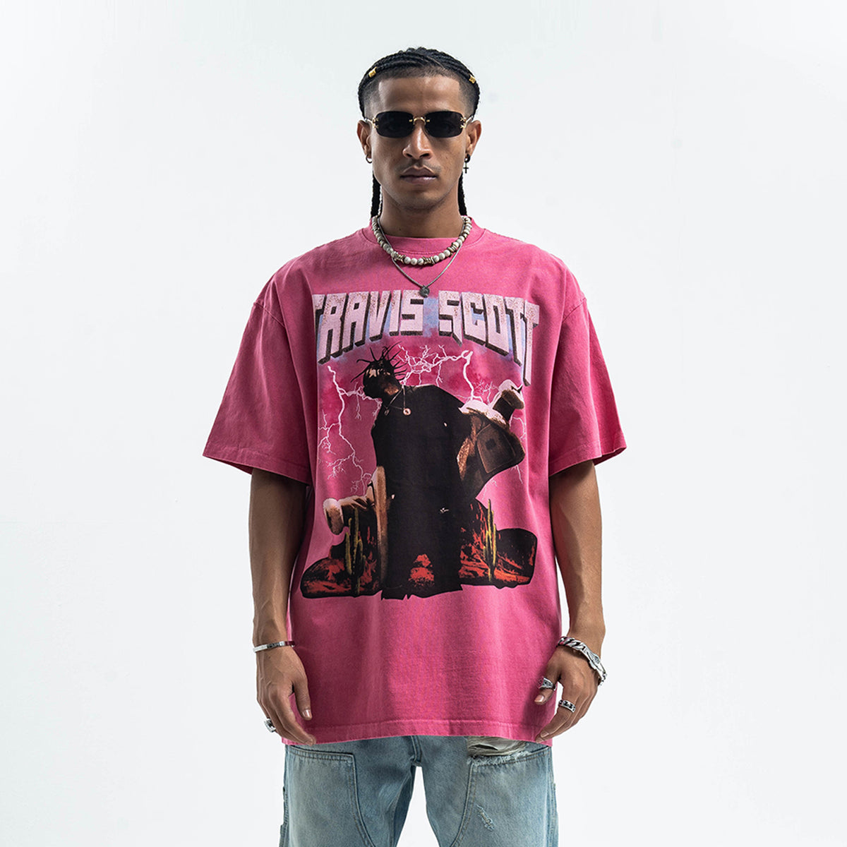 Vintage Travis Scott t-shirt retro rapper tee hip-hop top in pink