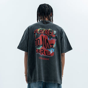 Psychedelic graffiti t-shirt dont care slogan top in grey