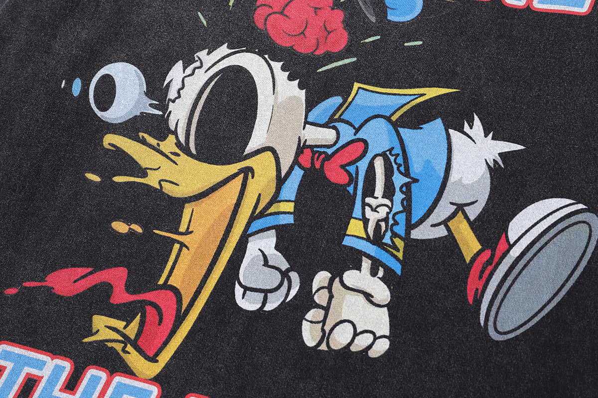 Money slogan t-shirt duck cartoon tee retro top in vintage grey