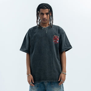 Psychedelic graffiti t-shirt dont care slogan top in grey