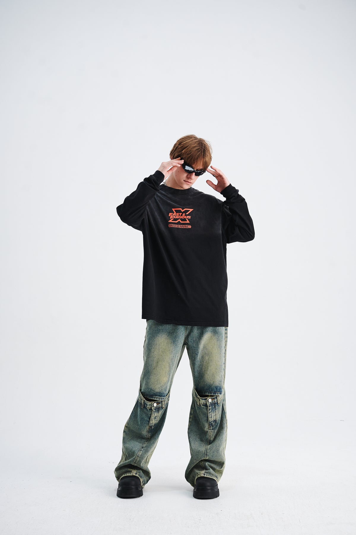 Fast & furious slogan jumper long sleeve motorsports jumper racing t-shirt in black