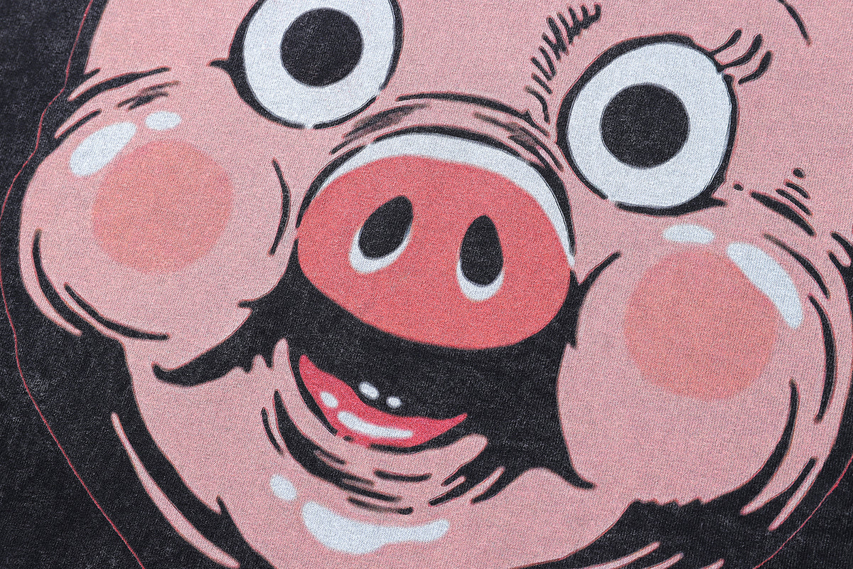 Pig t-shirt piglet print tee piggy poster top in vintage grey