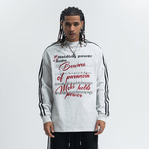 Paranoia slogan jumper long sleeve striped top music notes print retro t-shirt in white