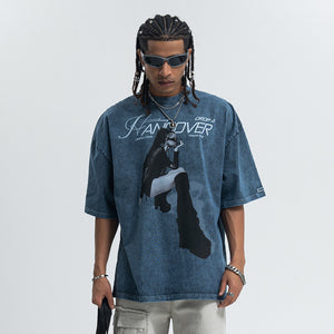 Hangover slogan t-shirt psychedelic girl print top y2k raver tee in Blue