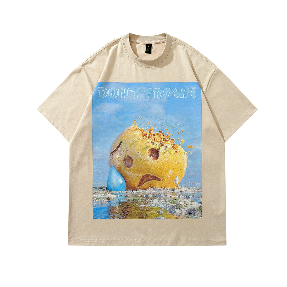 Sad emoji t-shirt hunter smile print tee funny y2k top in grey
