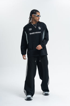 Racing top long sleeve patchwork top motorsports grunge jumper in blue