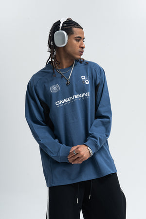 Racing top long sleeve patchwork top motorsports grunge jumper in blue