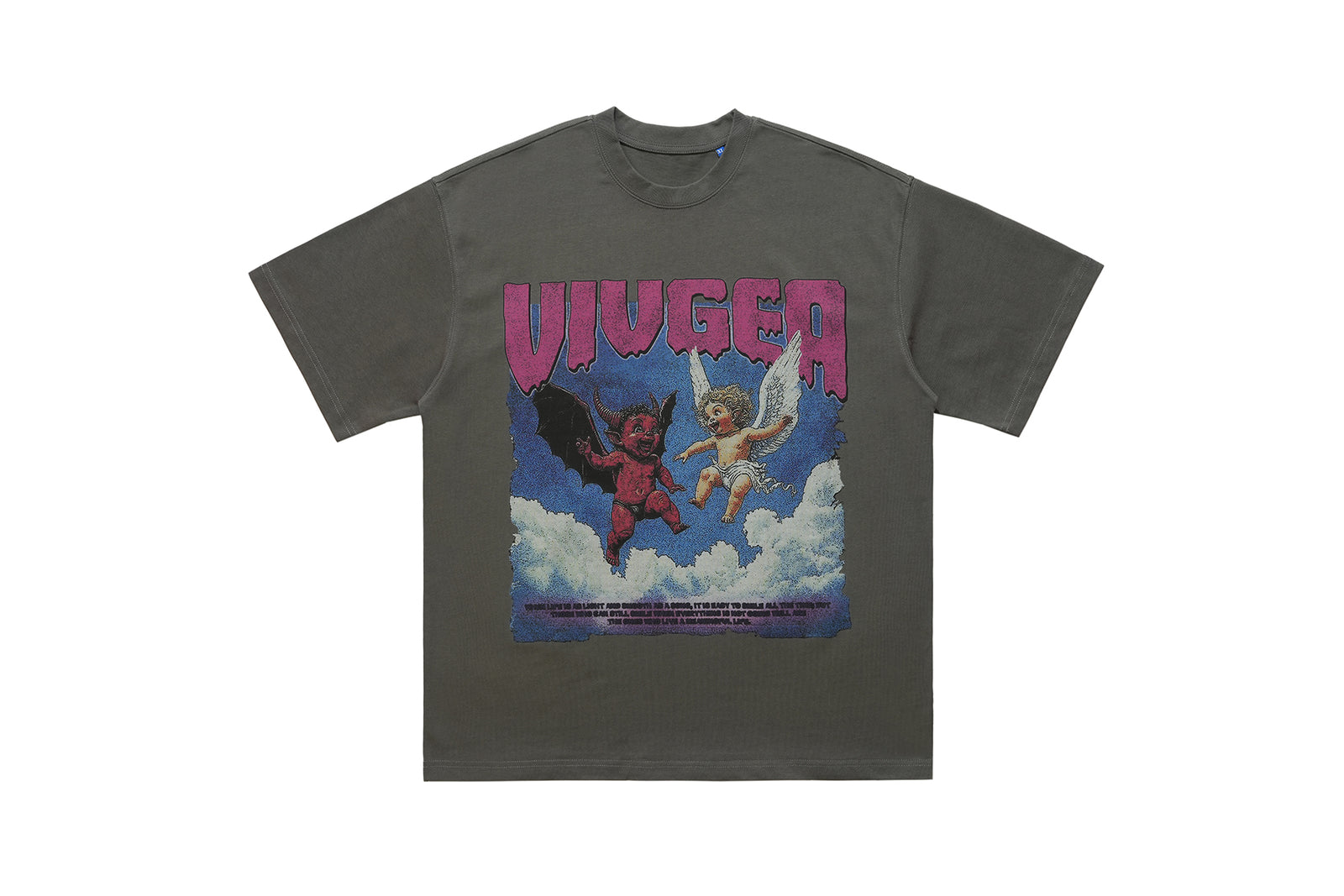 Angel devil t-shirt funny religion top retro cartoon tee in grey