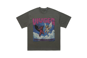 Angel devil t-shirt funny religion top retro cartoon tee in black