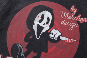 Scream t-shirt mask print tee retro funny cartoon top in vintage grey