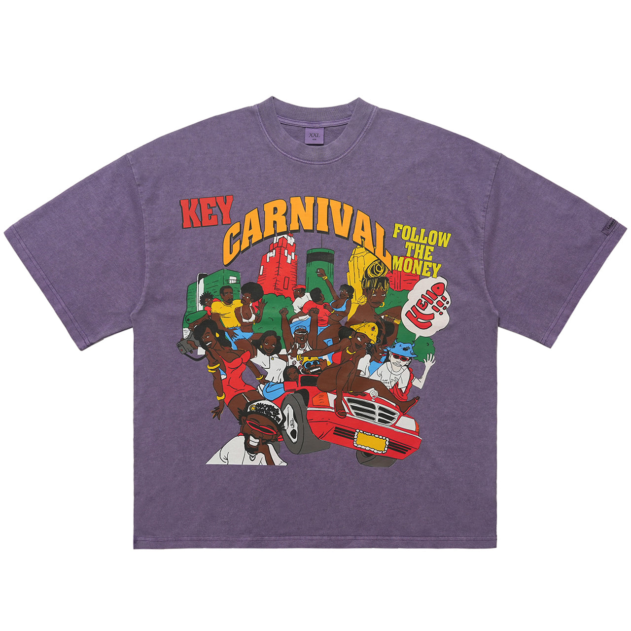 Carnival slogan t-shirt retro cartoon top 00s party tee in Purple