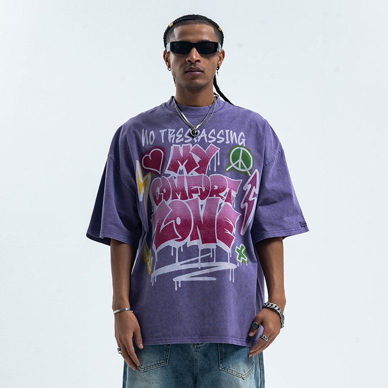 Hippie t-shirt 90s graffiti top motivational slogan tee in  purple