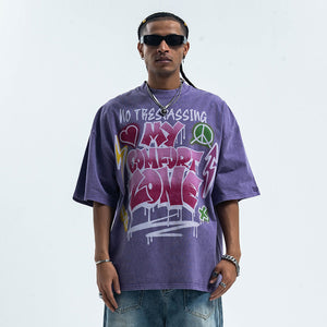 Hippie t-shirt 90s graffiti top motivational slogan tee in  grey