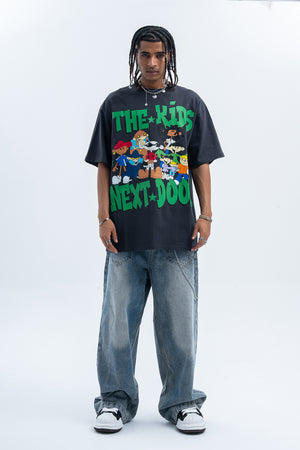 Y2k cartoon t-shirt kids slogan top retro anime tee in pink