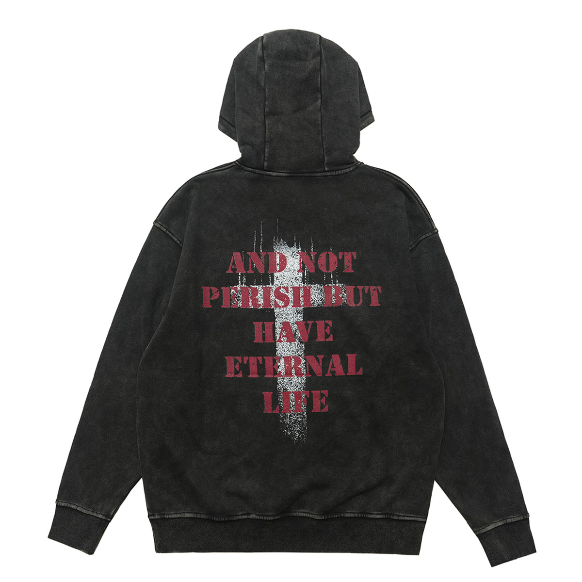 Saint print hoodie vintage wash religion jumper grunge retro pullover in acid grey