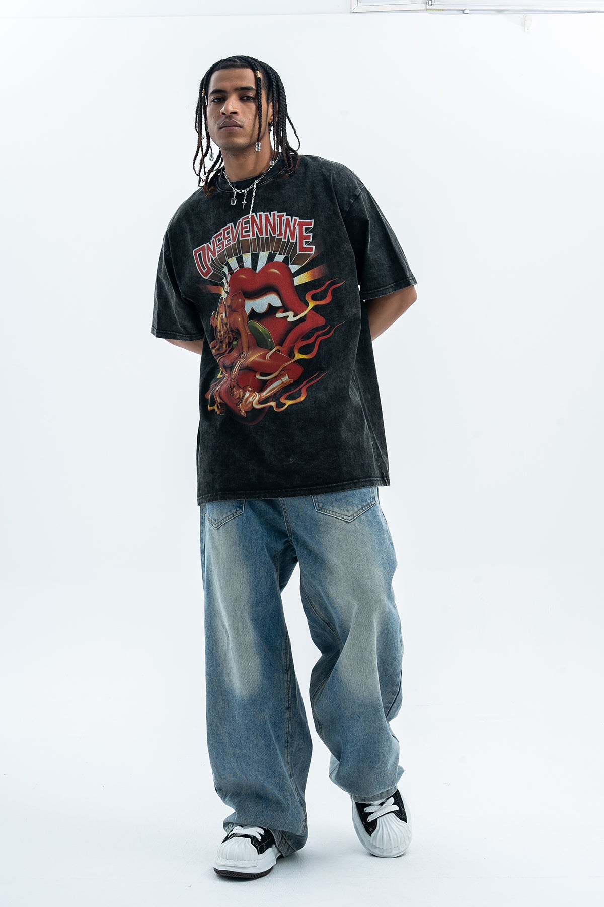 Lips print t-shirt retro cartoon top y2k tee in grey