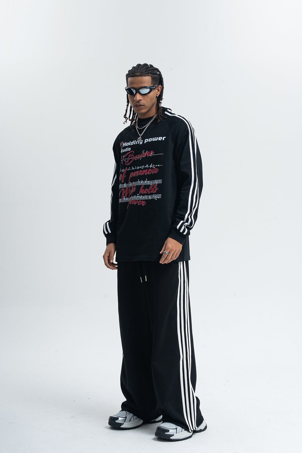 Paranoia slogan jumper long sleeve striped top music notes print retro t-shirt in white