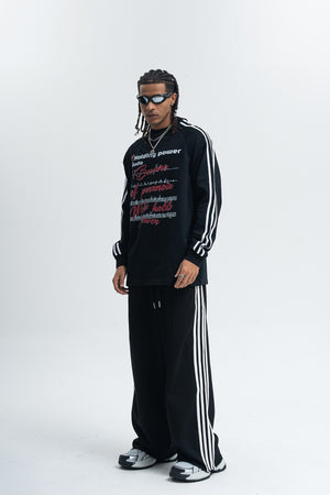 Paranoia slogan jumper long sleeve striped top music notes print retro t-shirt in white