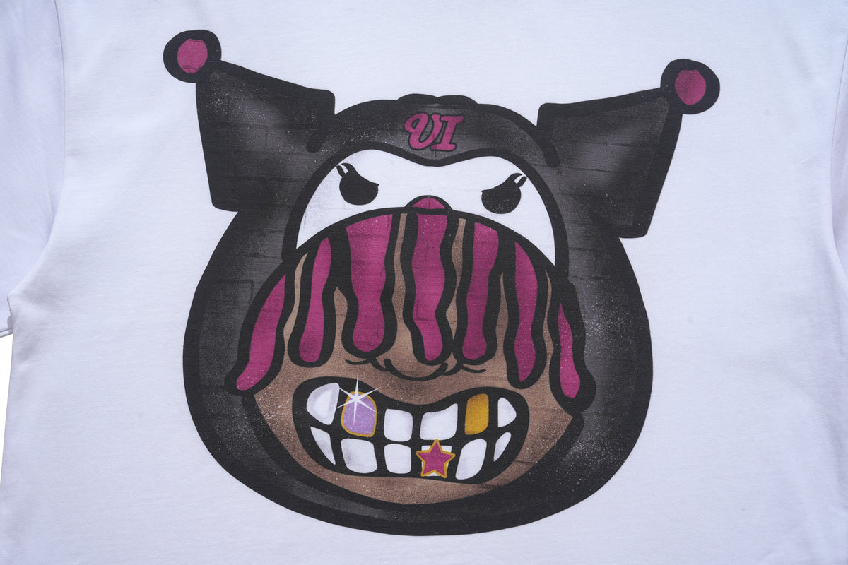 Hip-hop t-shirt rapper cartoon top gangster tee in white