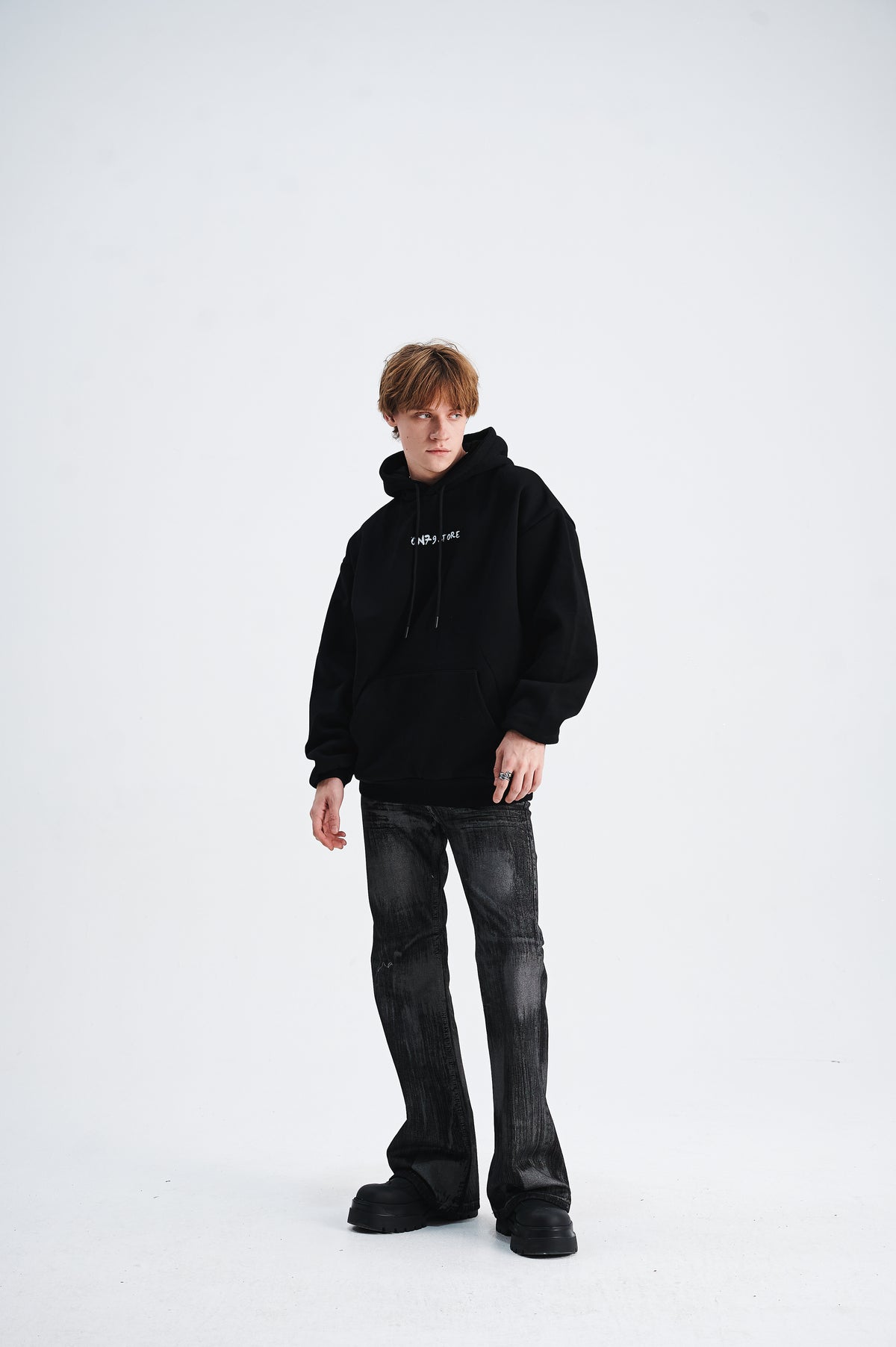 Middle finger print hoodie retro gunge jumper hip-hop pullover balaclava top in black