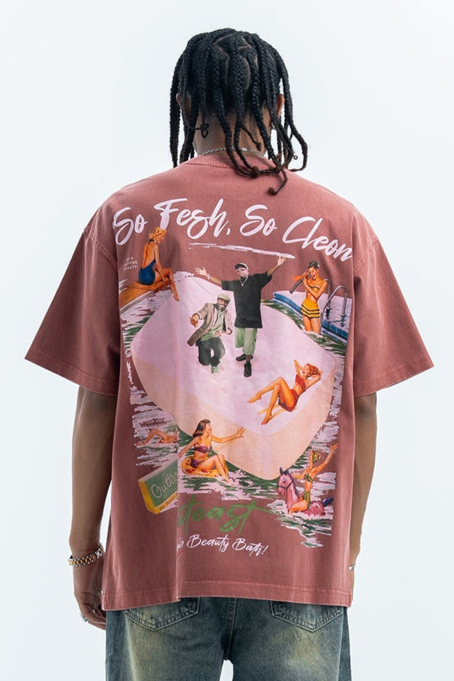 Outcast t-shirt retro hip-hop tee grunge rapper top in Pink