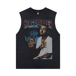 Mac Miller sleeveless t-shirt vintage rapper vest hip-hop tank top in acid wash black