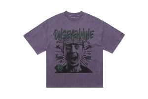 Psycho t-shirt creepy man print top brain tee in  grey