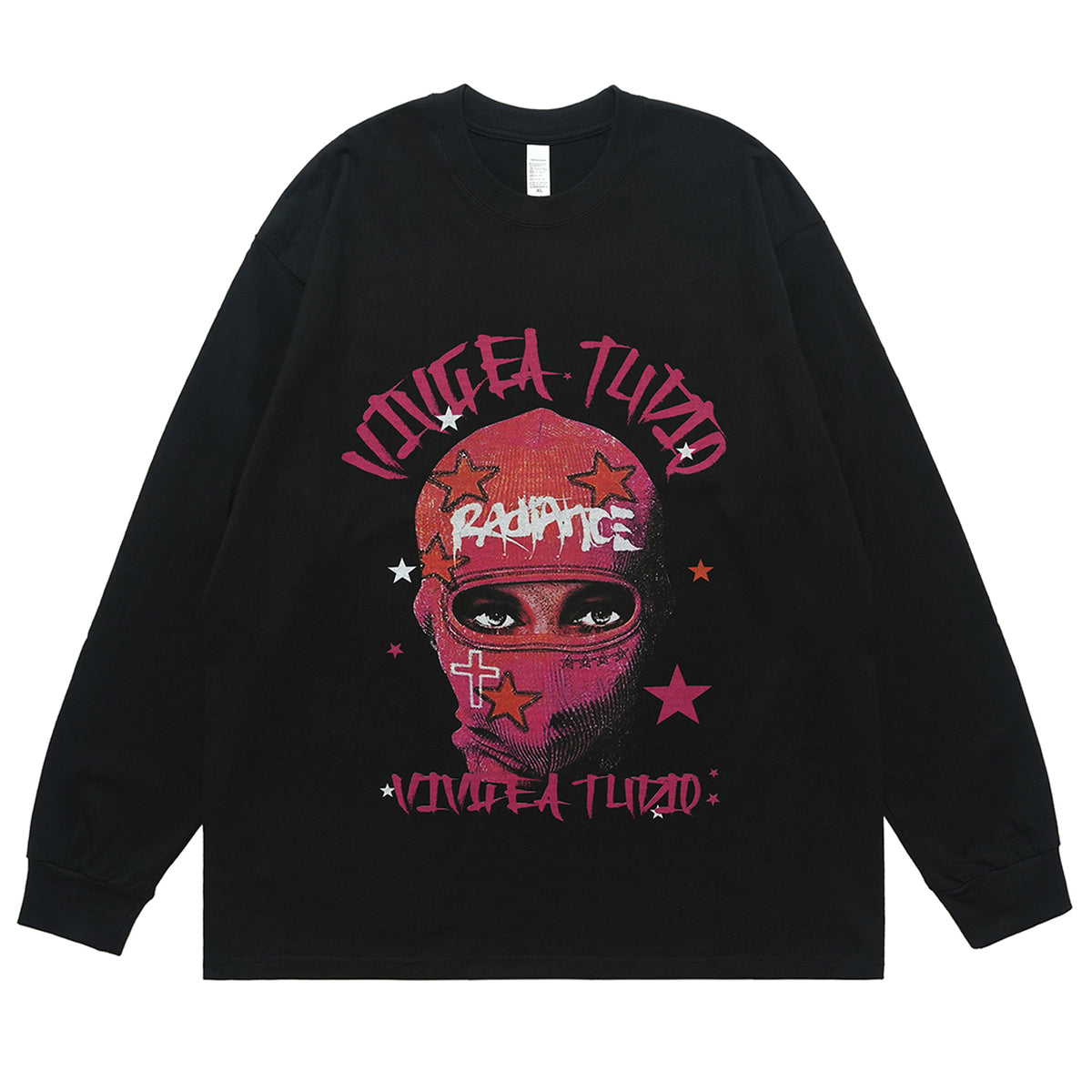 Balaclava print long sleeve top ganster t-shirt hip-hop jumper in white