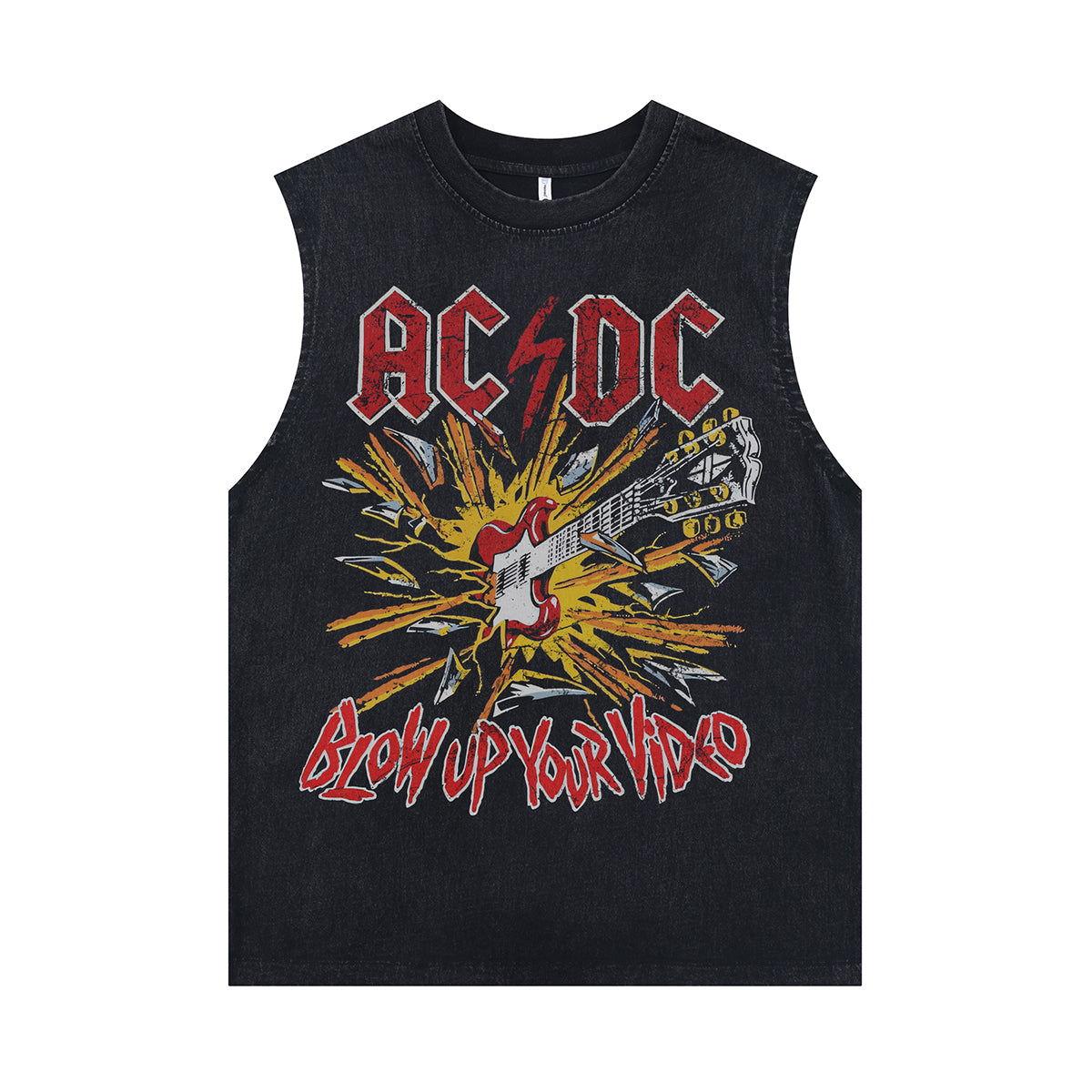 ACDC vintage sleeveless t-shirt metal band surfer vest retro metalcore tank top in acid wash black