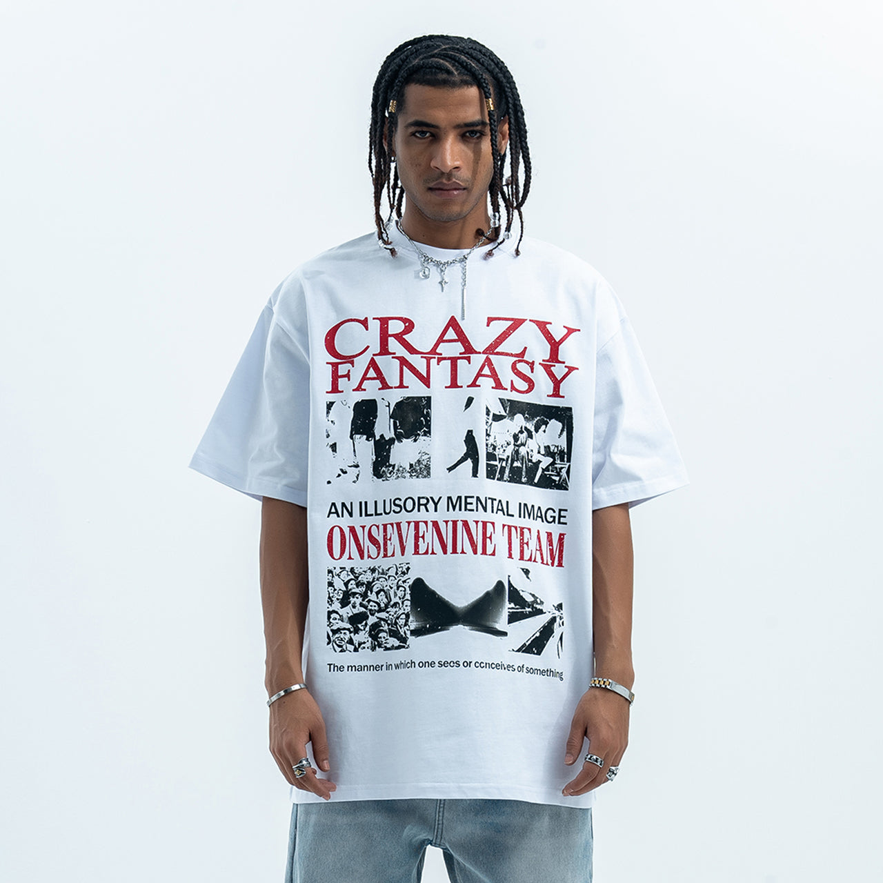 Punk t-shirt psychedelic top graffiti tee retro photography jumper in white