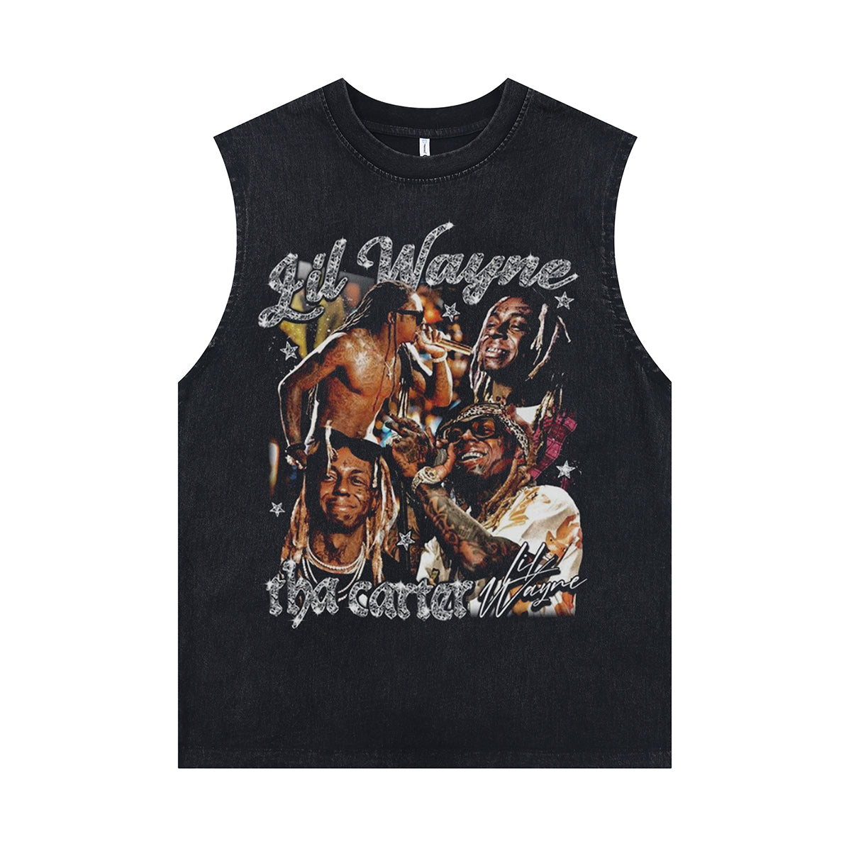 Lil Wayne sleeveless t-shirt vintage rapper vest hip-hop tank top in acid wash black