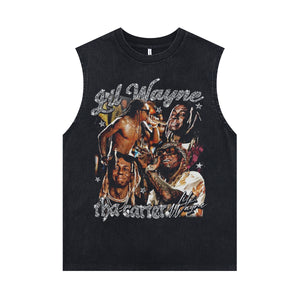 Lil Wayne sleeveless t-shirt vintage rapper vest hip-hop tank top in acid wash black