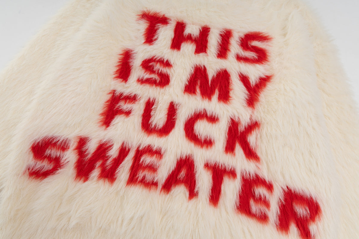Fuck slogan sweater grunge knitted fluffy 90s inspired jumper blue