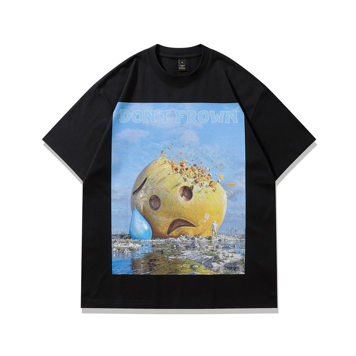 Sad emoji t-shirt hunter smile print tee funny y2k top in grey