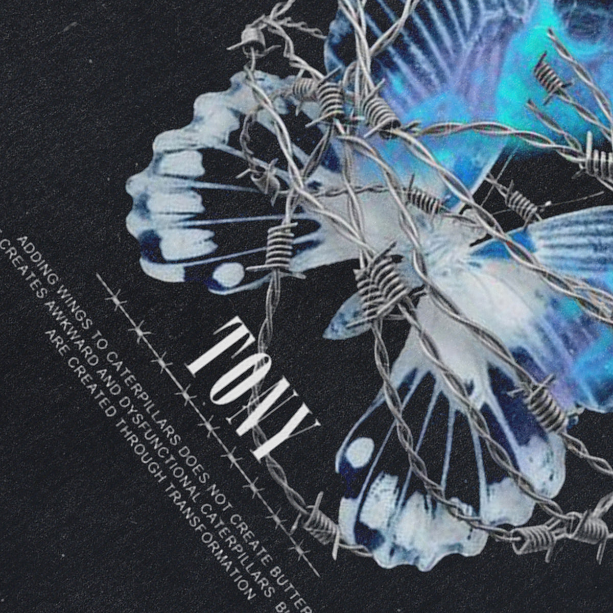 Butterfly print sleeveless t-shirt barbered wire surfer vest 00s cyberpunk tank top in acid wash black