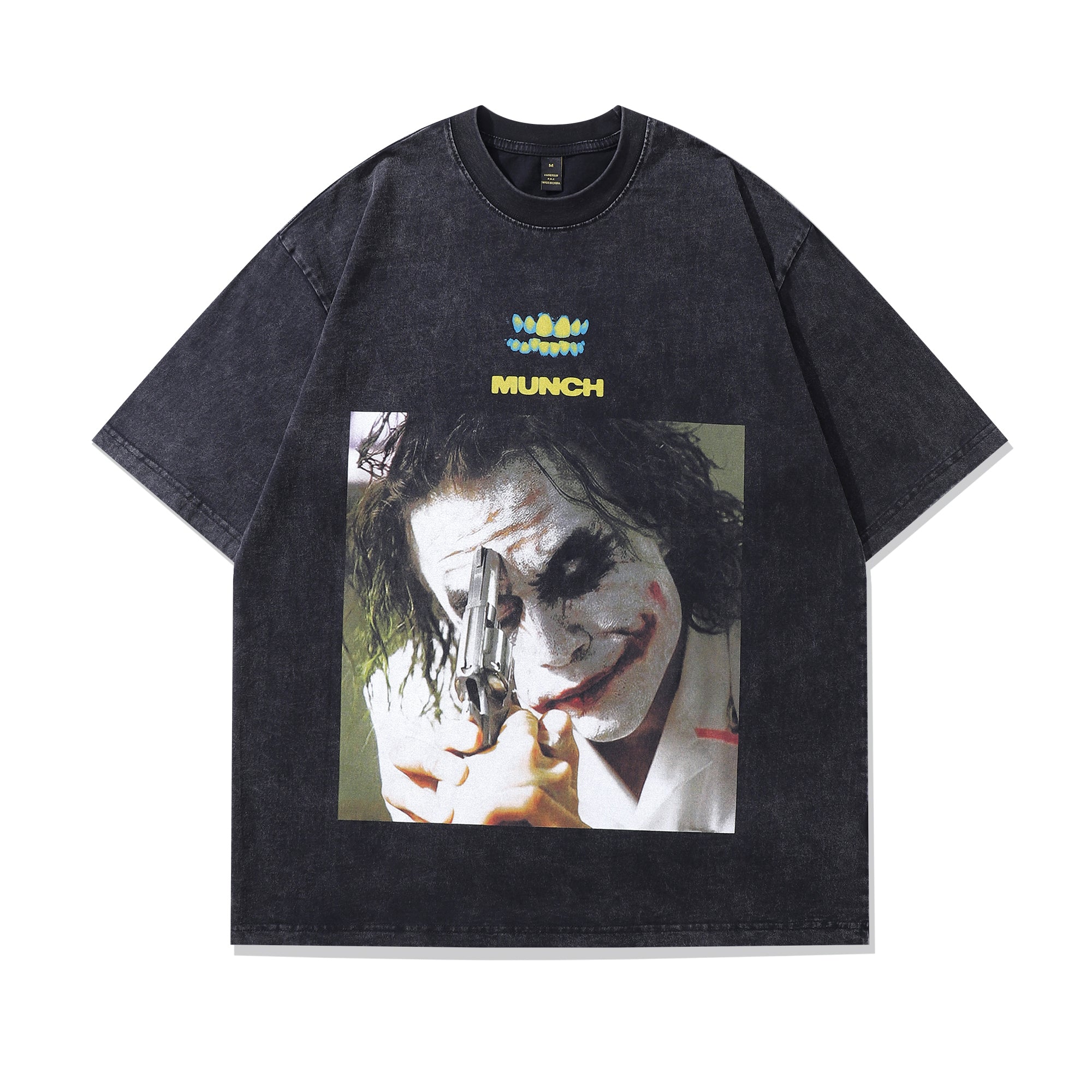 Joker t-shirt clown print tee retro gangster top in vintage grey