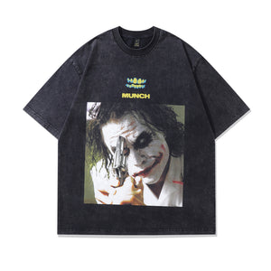 Joker t-shirt clown print tee retro gangster top in vintage grey
